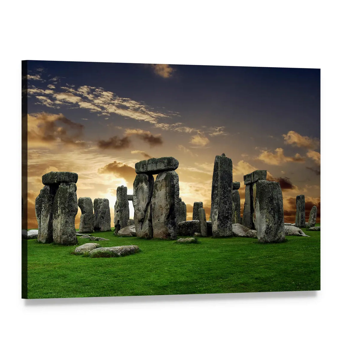 Stonehenge at Sunset Canvas Wall Art, single panel gallery wrapped canvas, angled product view