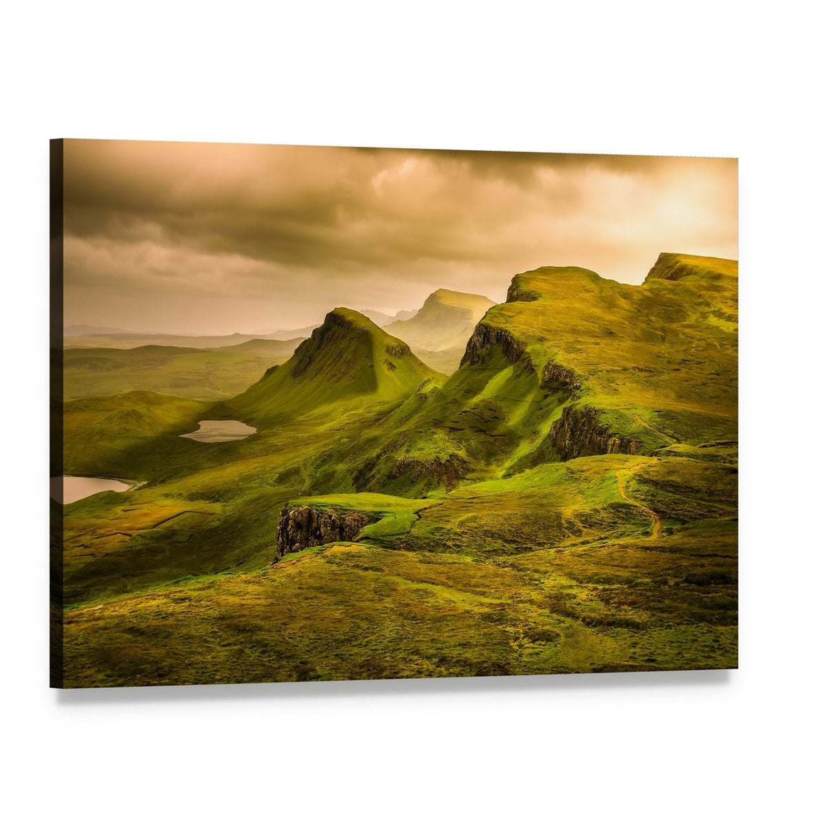 Quiraing Sunset Over Mountains Canvas Wall Art, single panel gallery wrapped canvas, angled product view