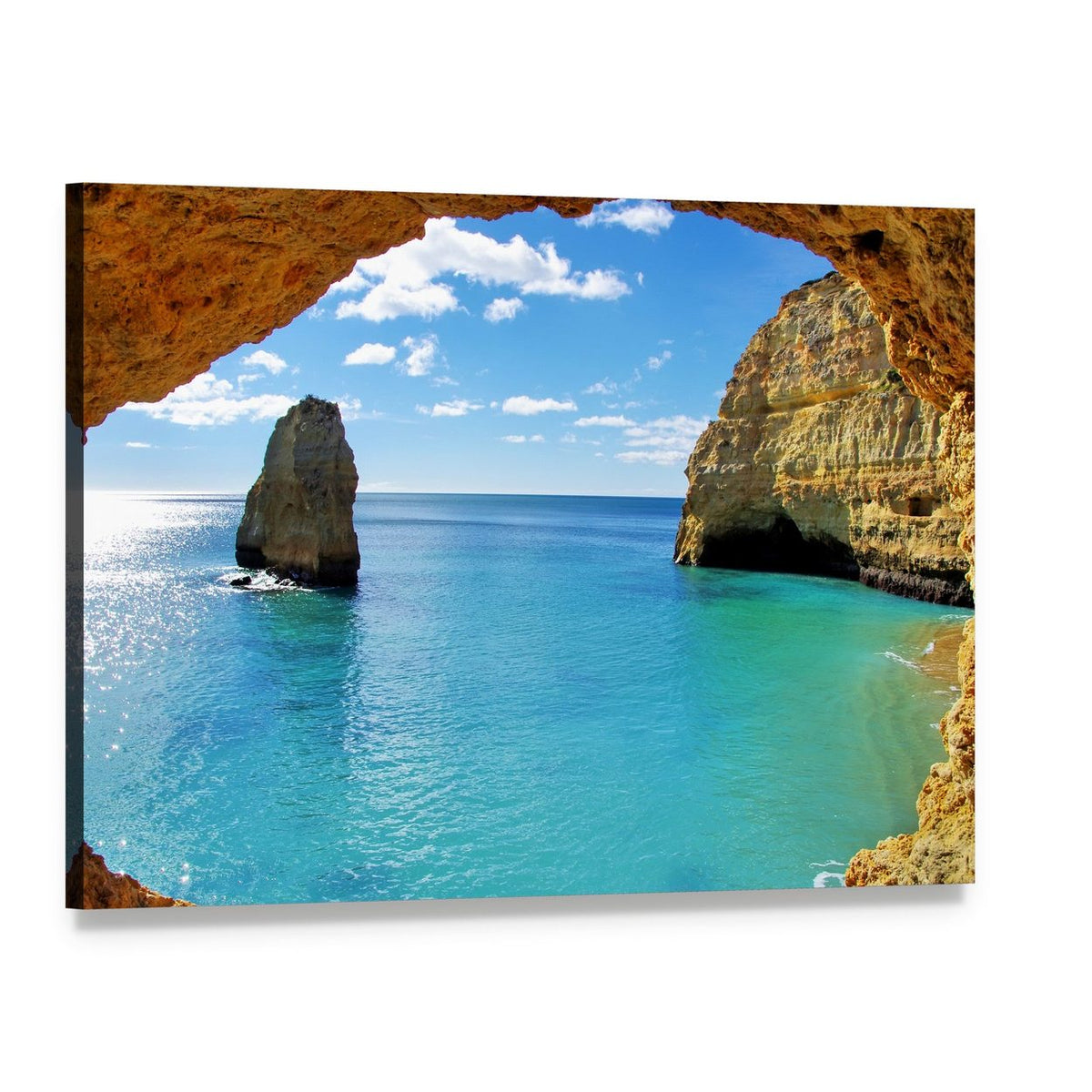 Rock Formations on Algarve Coast Canvas Wall Art, single panel gallery wrapped canvas, angled product view