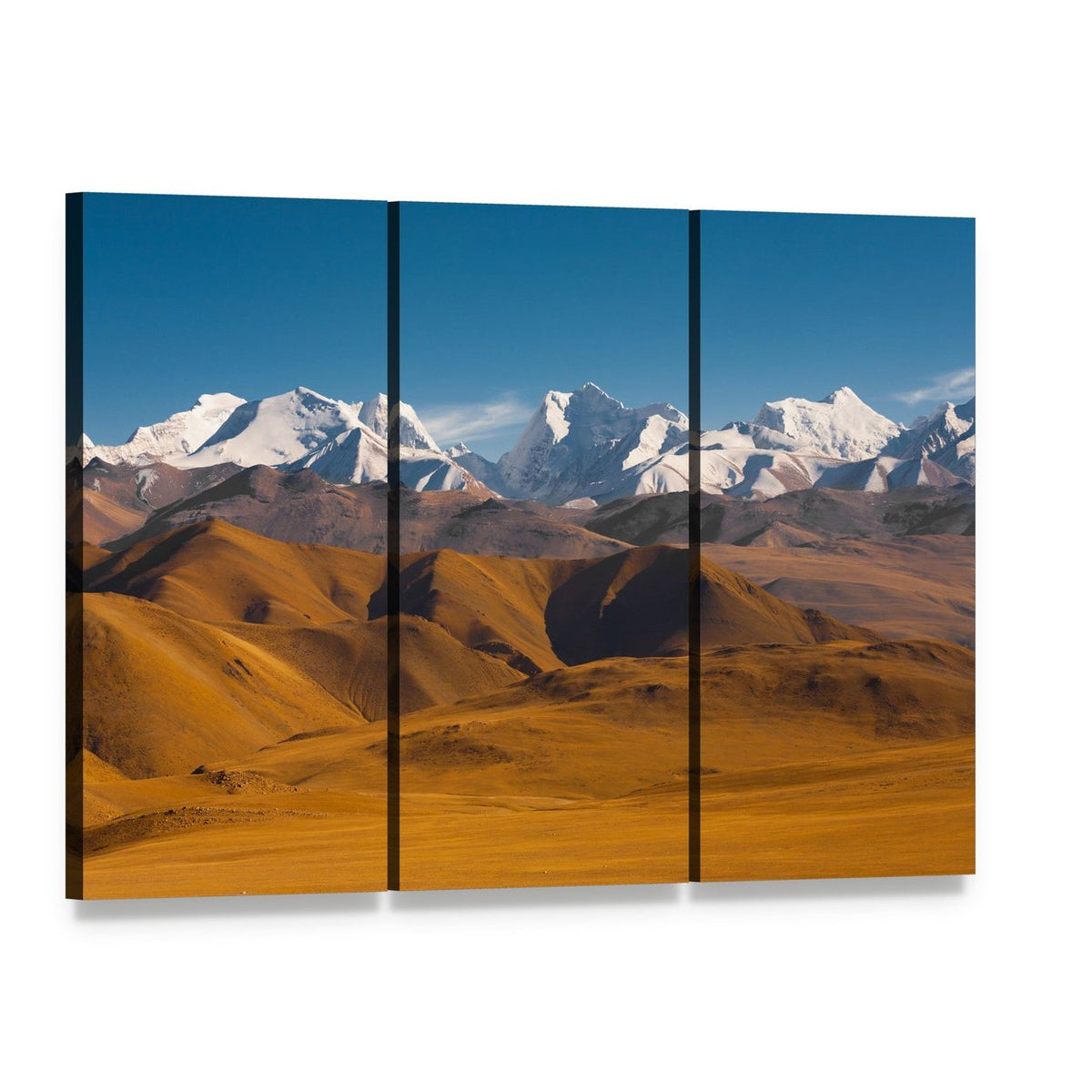 Peaks of the Himalayas Canvas Wall Art, 3 panel 3 Horizontal layout gallery wrapped canvas set, angled product view