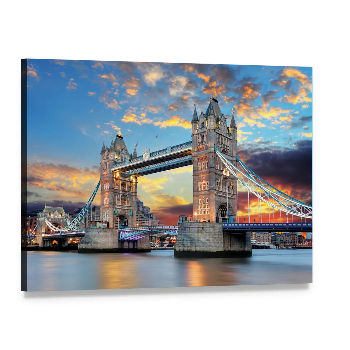 Tower Bridge London at Sunset Canvas Wall Art, single panel gallery wrapped canvas, angled product view