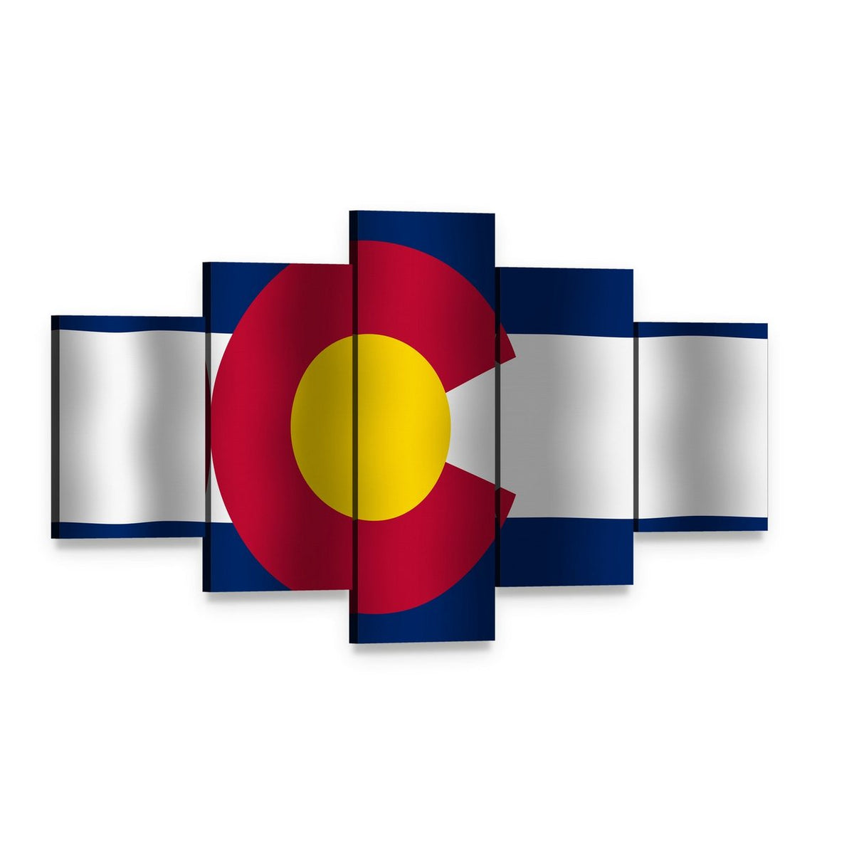Waving Colorado State Flag Canvas Wall Art, 5 panel 5 Star layout gallery wrapped canvas set, angled product view