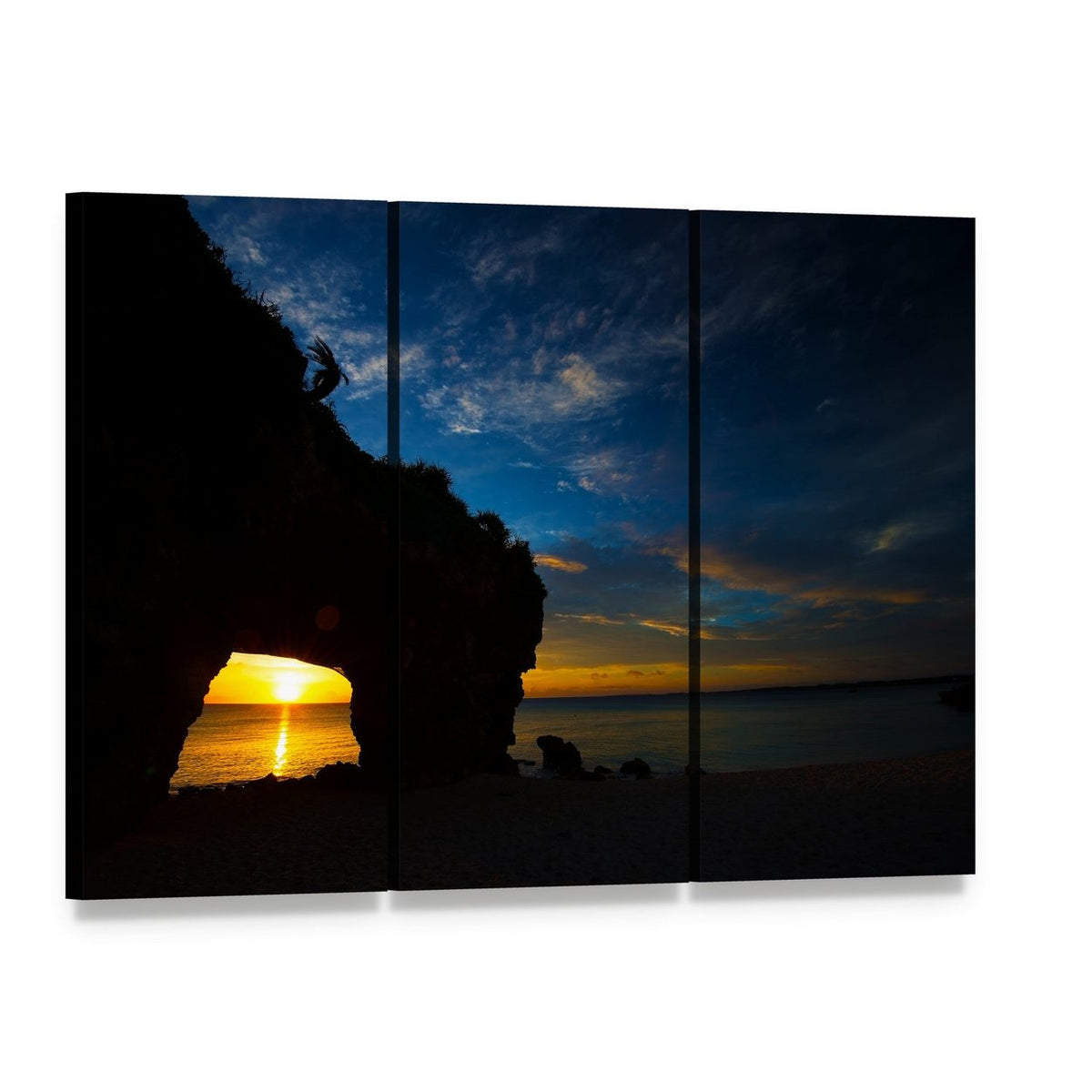 Sunset at Sunayama Beach Canvas Wall Art, 3 panel 3 Horizontal layout gallery wrapped canvas set, angled product view