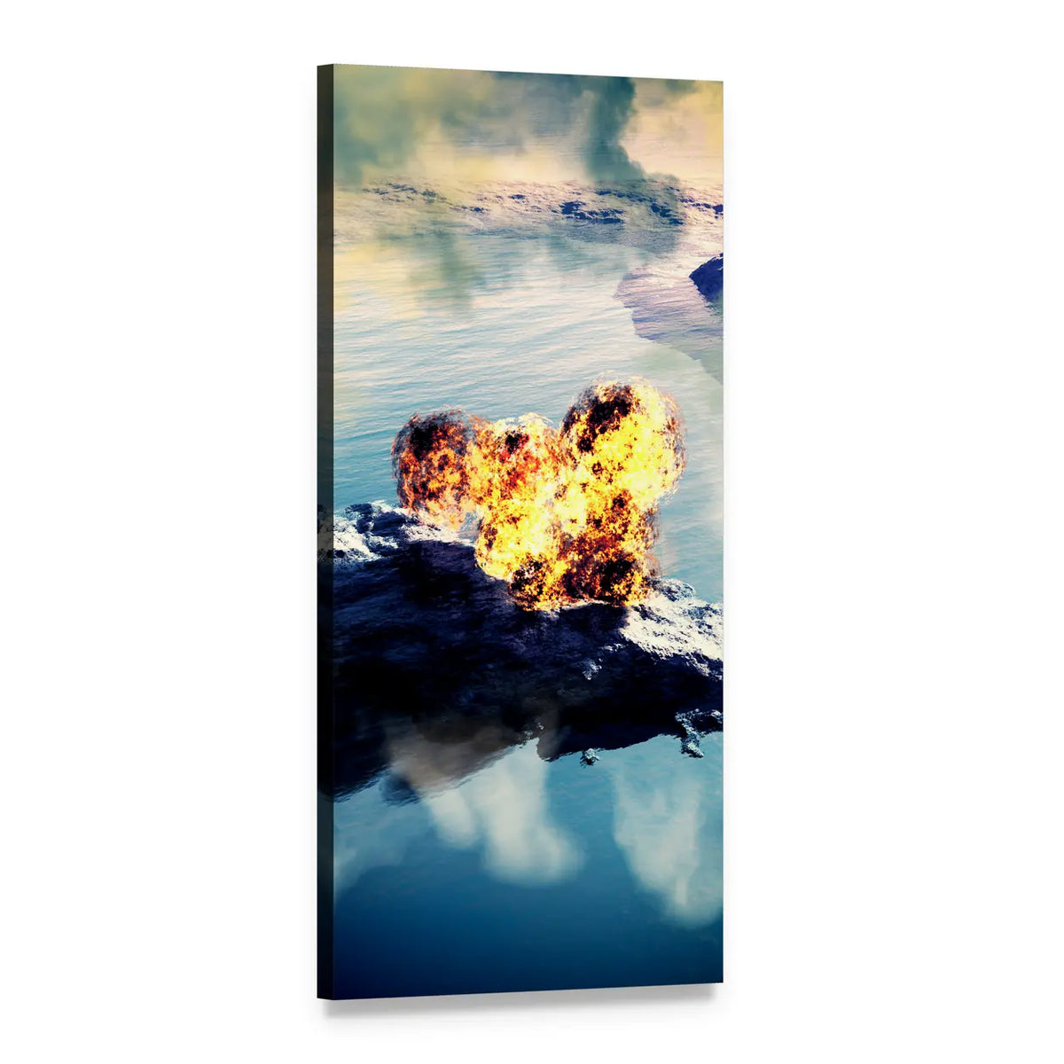 Volcanic Eruption on Island Vertical Canvas Wall Art, 1 panel 1 Vertical layout gallery wrapped canvas set, angled product view