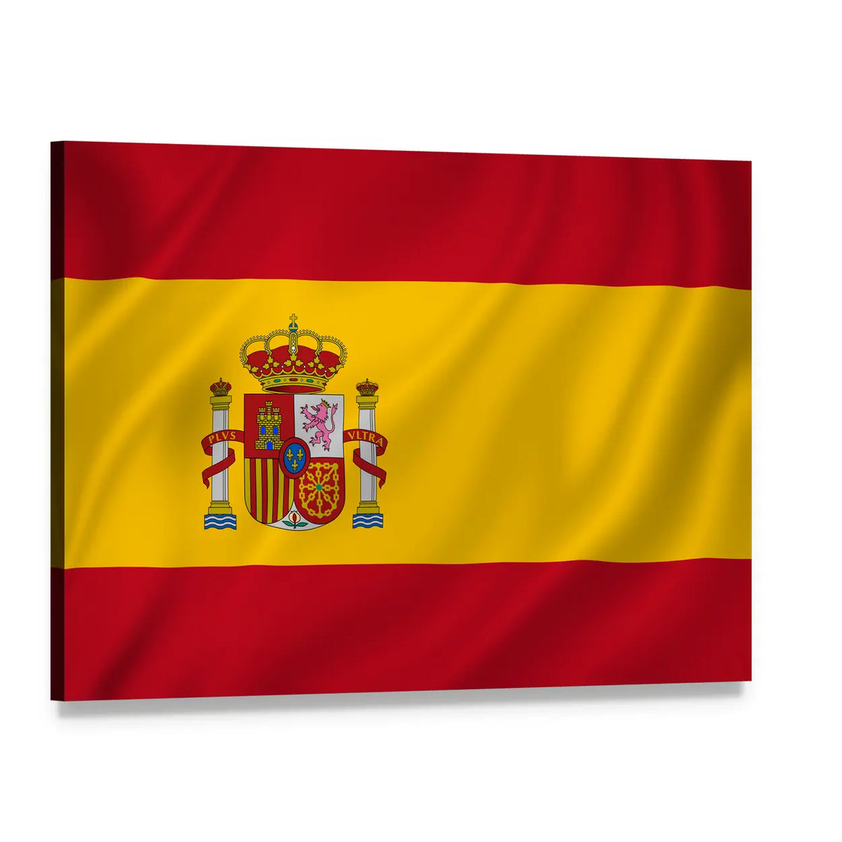 Spanish Flag with Coat of Arms Canvas Wall Art, single panel gallery wrapped canvas, angled product view