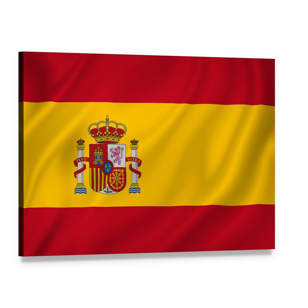 Spanish Flag with Coat of Arms Canvas Wall Art, single panel gallery wrapped canvas, angled product view