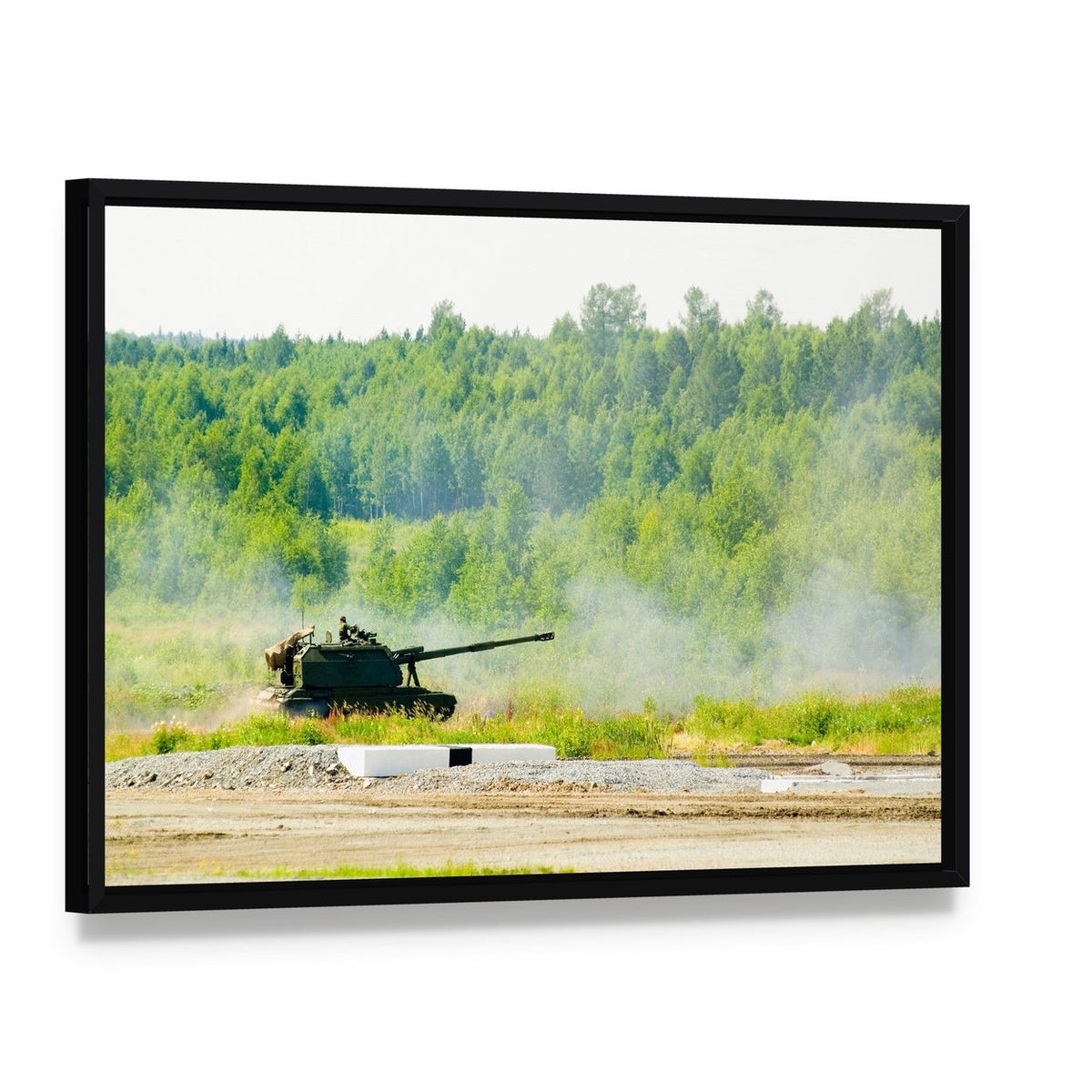 Tank in Nizhniy Tagil Canvas Wall Art, framed canvas in a black floater frame, angled product view