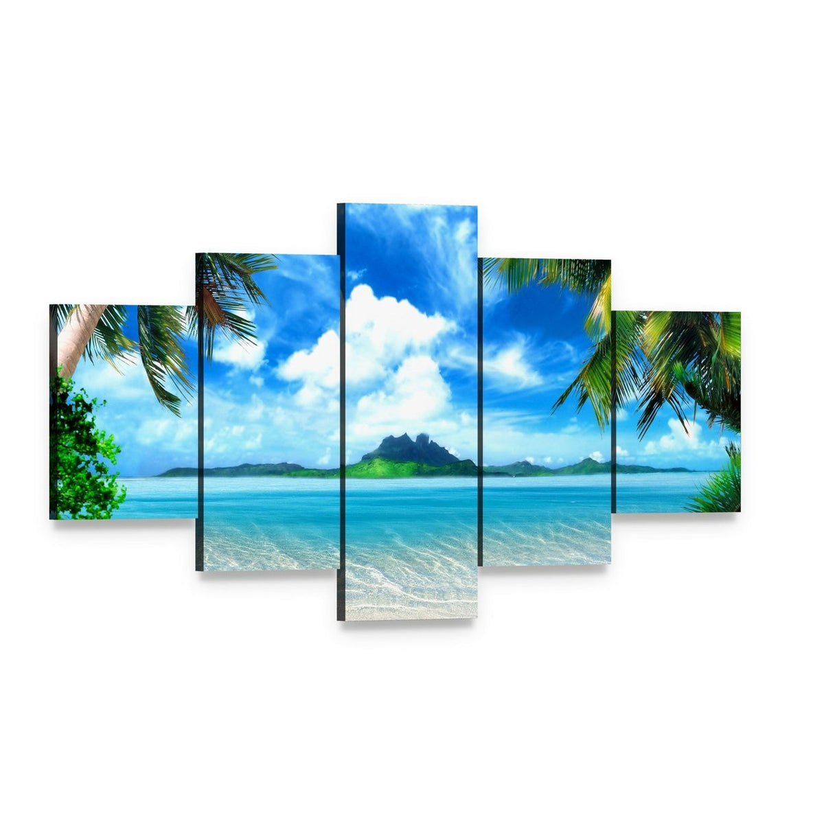Sea from Tropical Coast Canvas Wall Art, 5 panel 5 Star layout gallery wrapped canvas set, angled product view