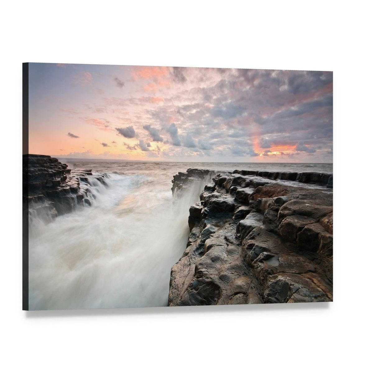 Tide at Monknash Beach Canvas Wall Art, single panel gallery wrapped canvas, angled product view