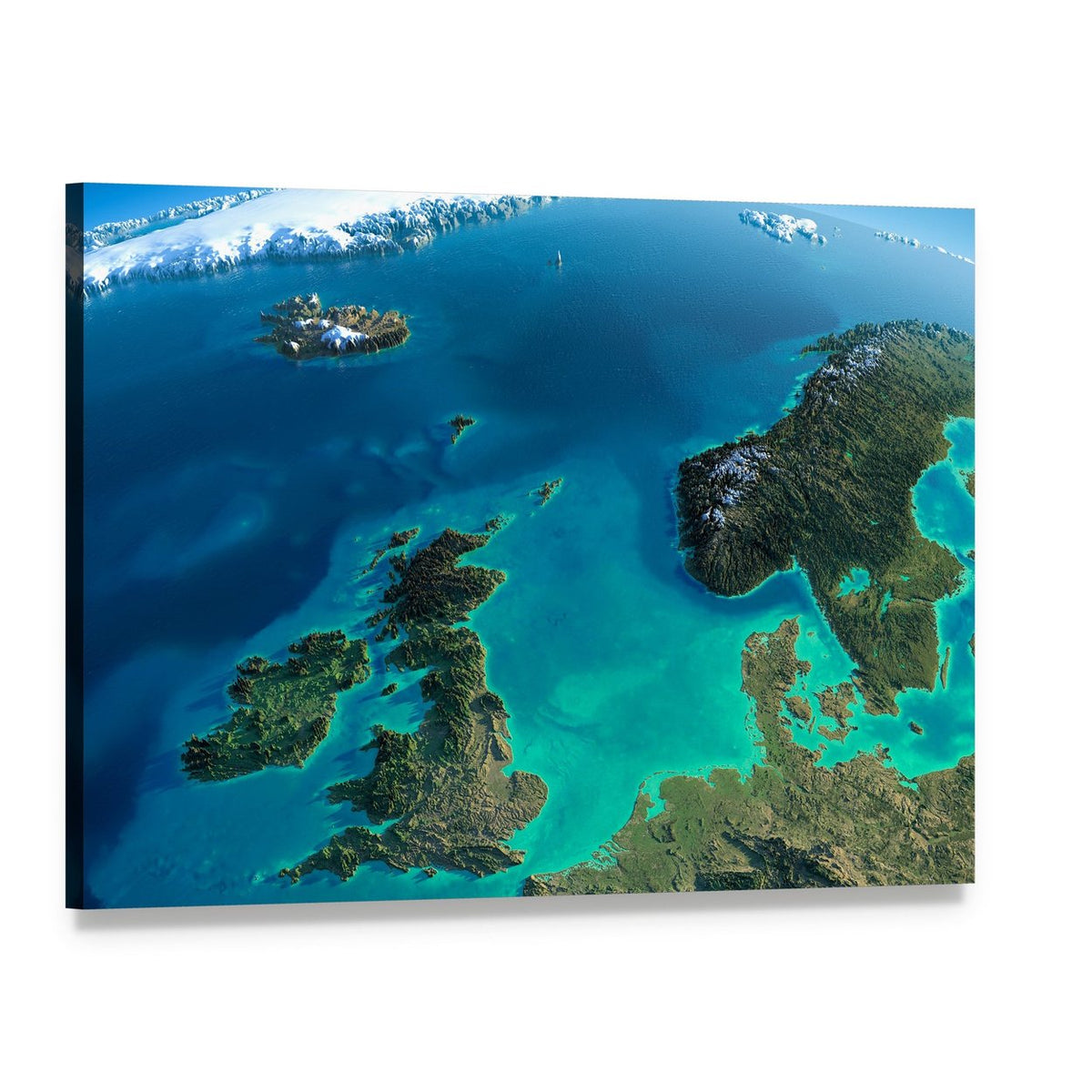 Satellite View of Denmark Canvas Wall Art, single panel gallery wrapped canvas, angled product view