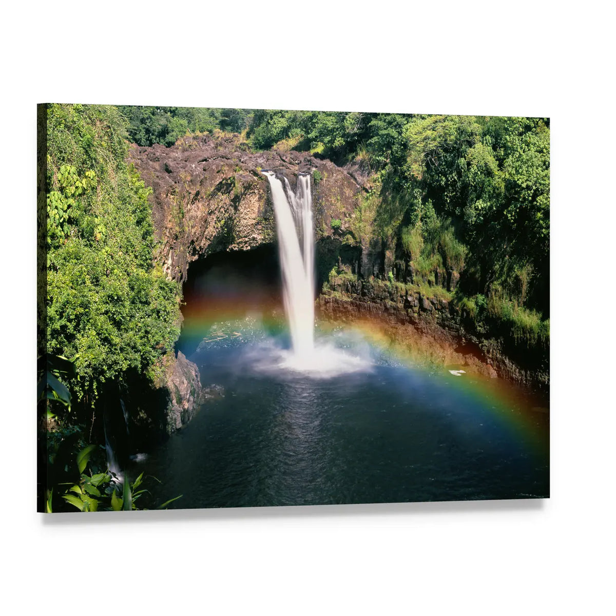 Hawaii Rainbow Falls Canvas Wall Art, single panel gallery wrapped canvas, angled product view
