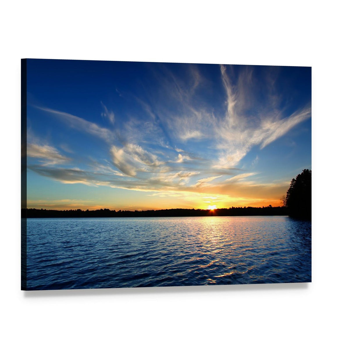 Northern Wisconsin Lake Sunset Canvas Wall Art, single panel gallery wrapped canvas, angled product view