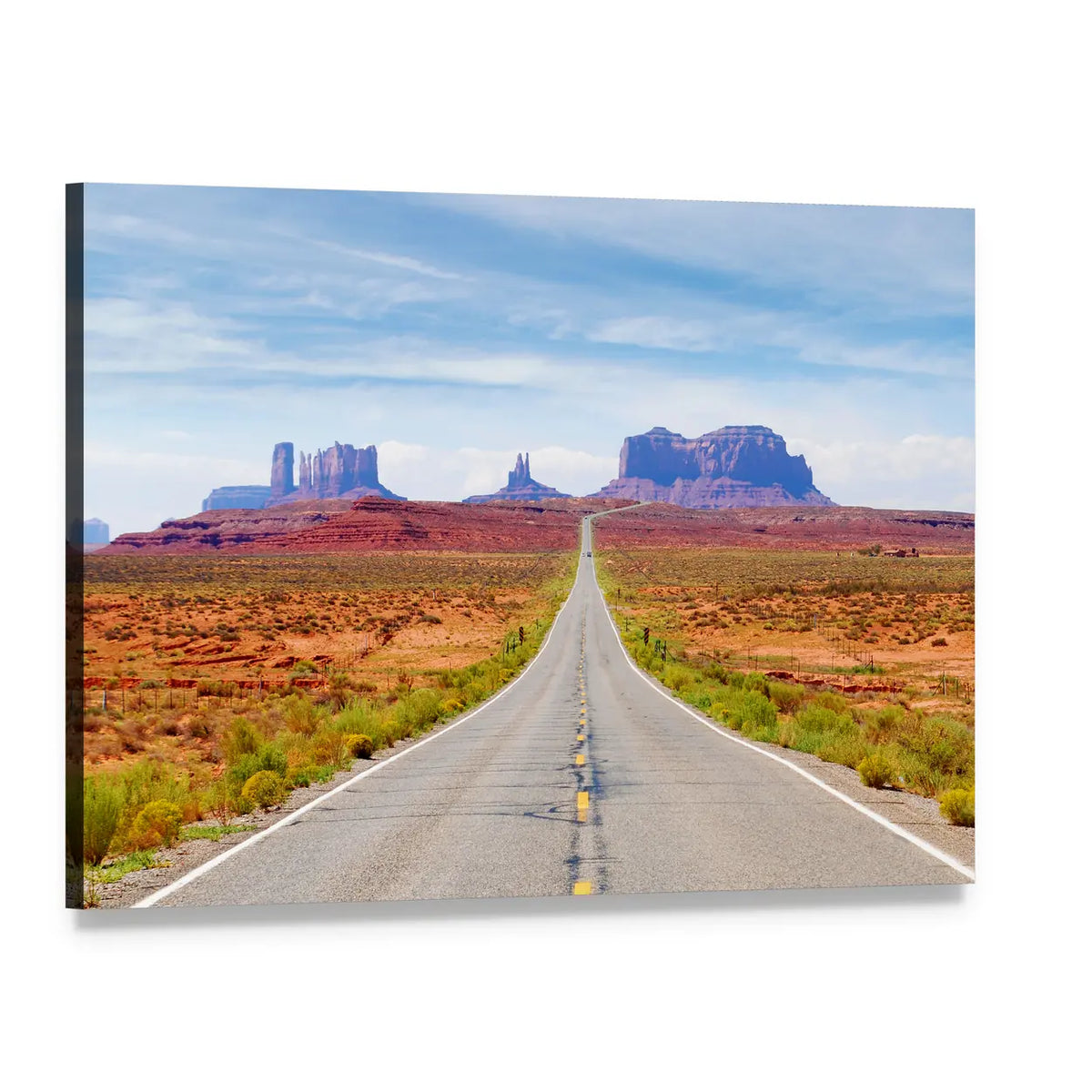 U.s. Route 163 Through Monument Valley Canvas Wall Art, single panel gallery wrapped canvas, angled product view