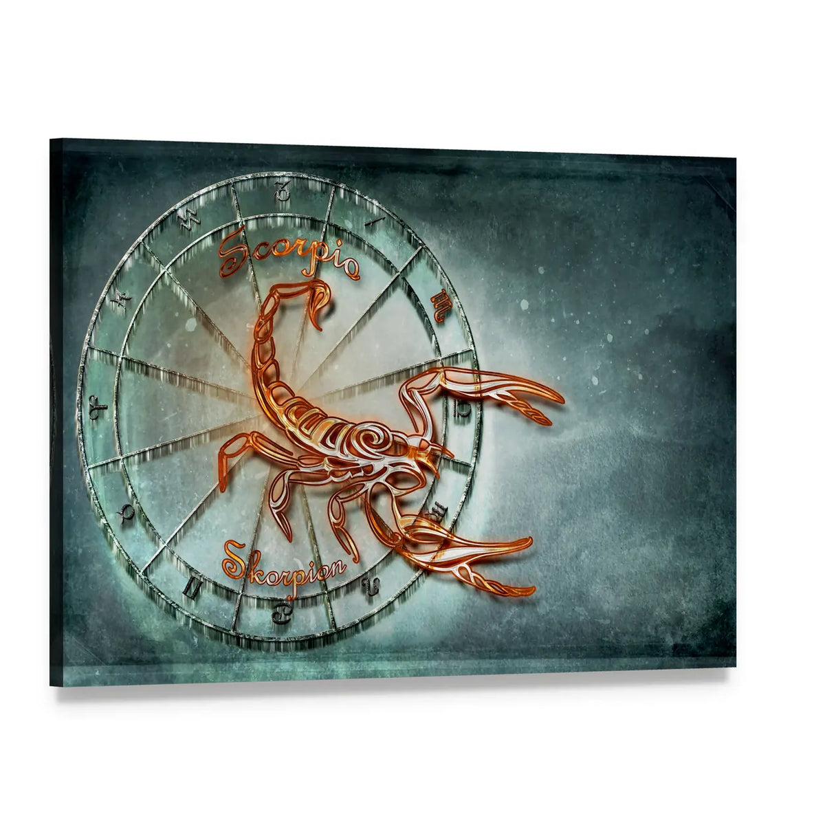 Scorpio Zodiac Wheel Canvas Wall Art, single panel gallery wrapped canvas, angled product view
