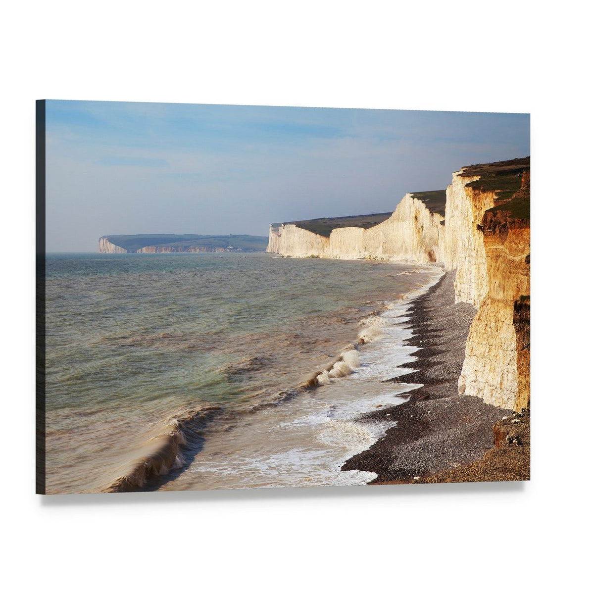 Seven Sisters Chalk Cliffs Canvas Wall Art, single panel gallery wrapped canvas, angled product view