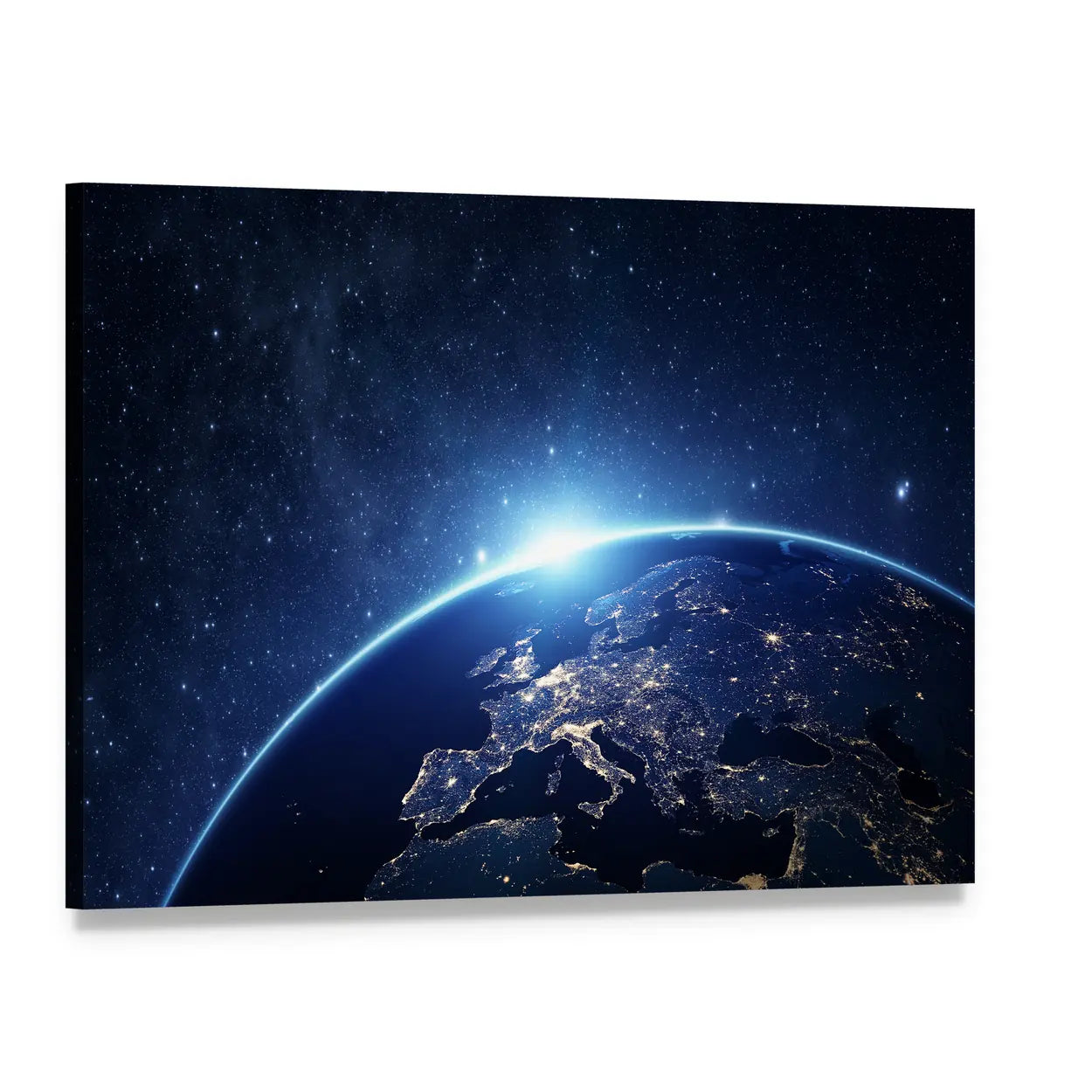 Earth from Space Canvas Wall Art, single panel gallery wrapped canvas, angled product view