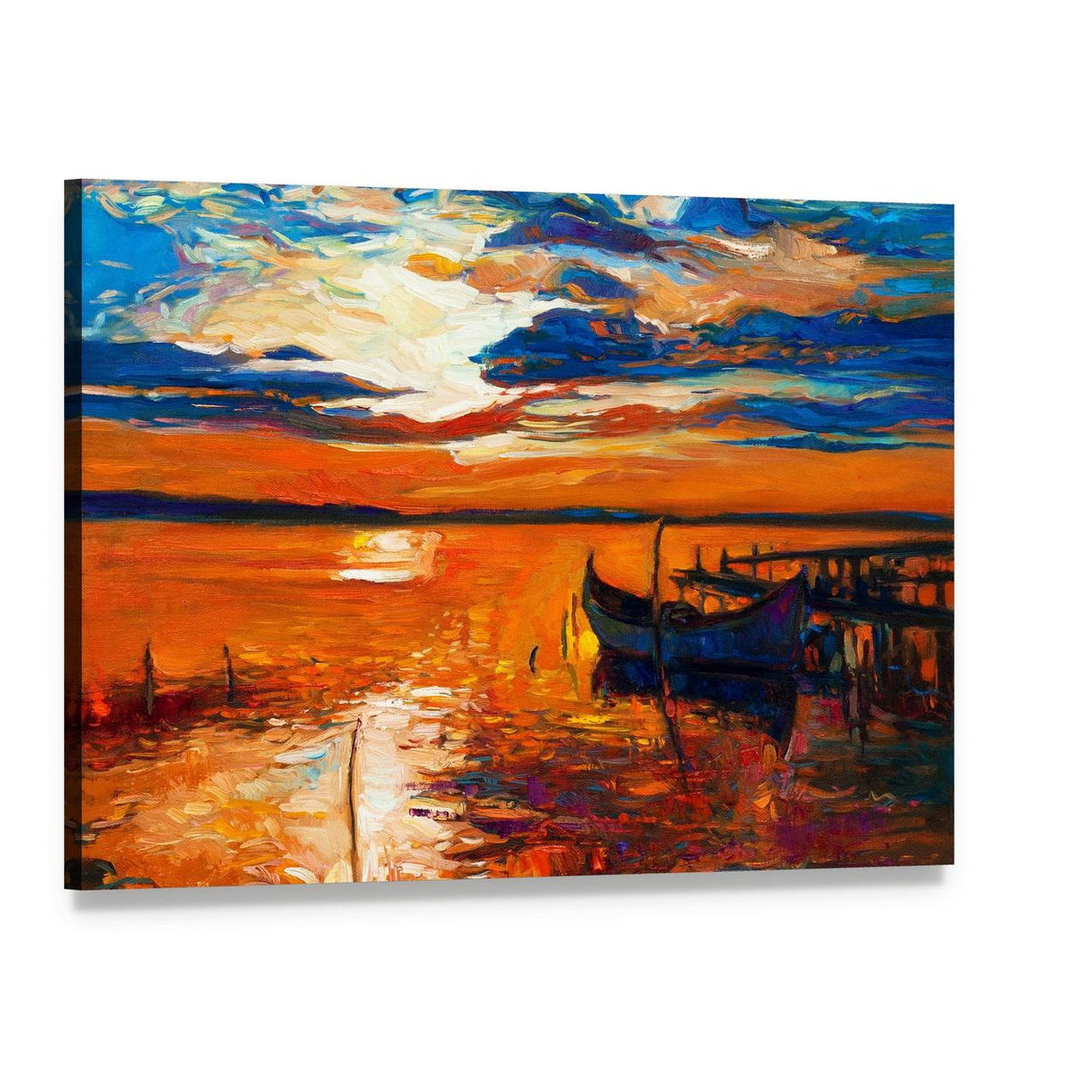 Boat in Ocean Canvas Wall Art, single panel gallery wrapped canvas, angled product view