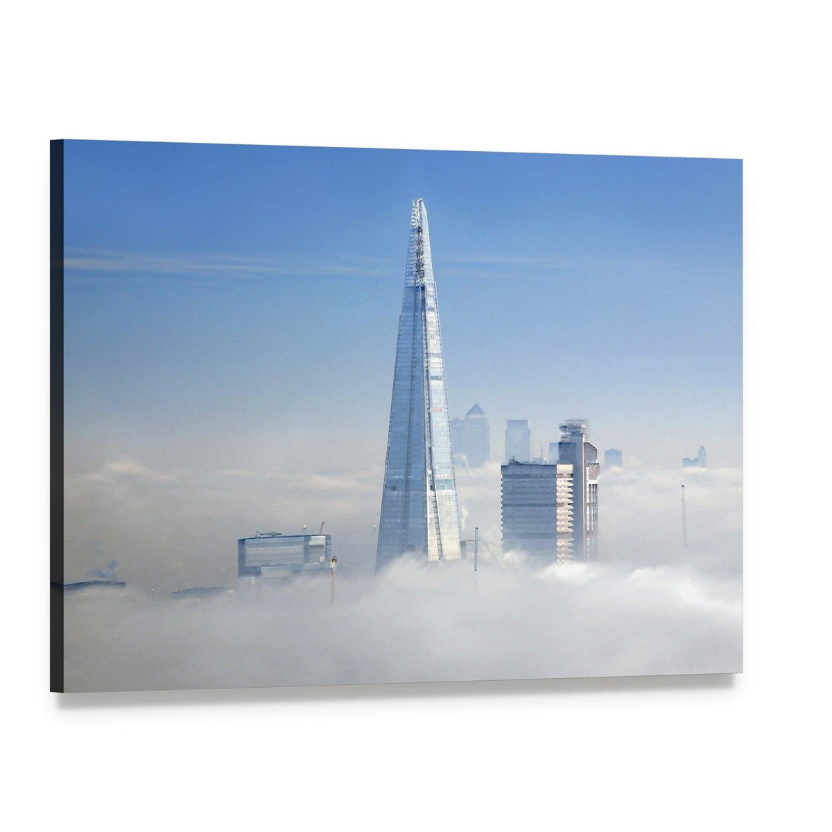 Misty London Eye View of Skyscrapers Canvas Wall Art, single panel gallery wrapped canvas, angled product view
