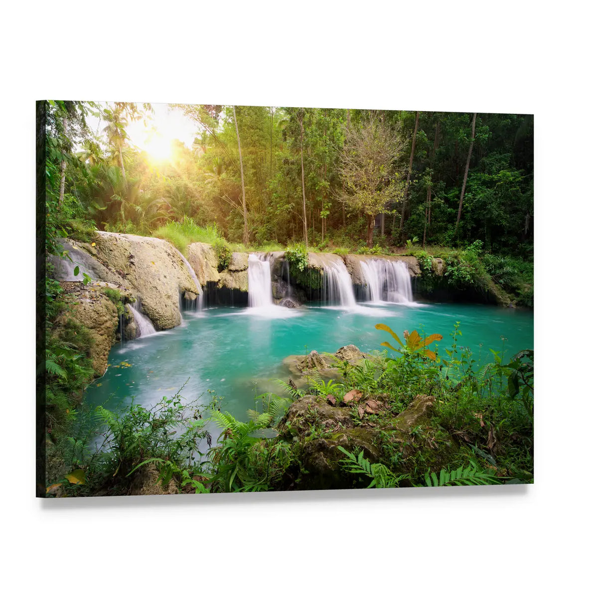 Tiered Waterfall in Deep Forest, Philippines Canvas Wall Art, single panel gallery wrapped canvas, angled product view