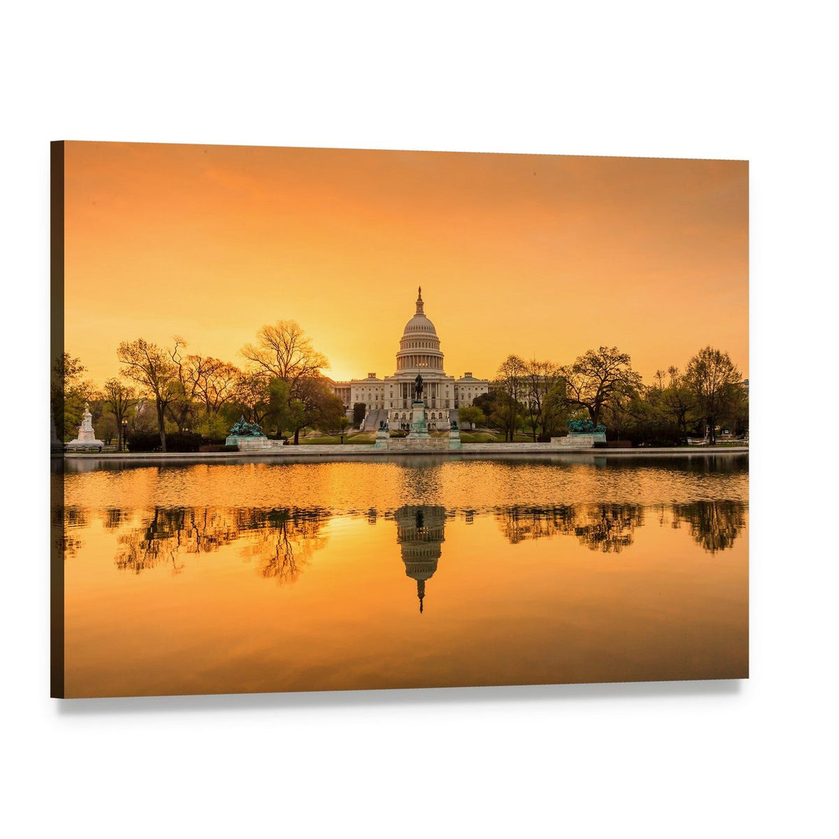 Capitol Building Dome at Sunset Canvas Wall Art, single panel gallery wrapped canvas, angled product view