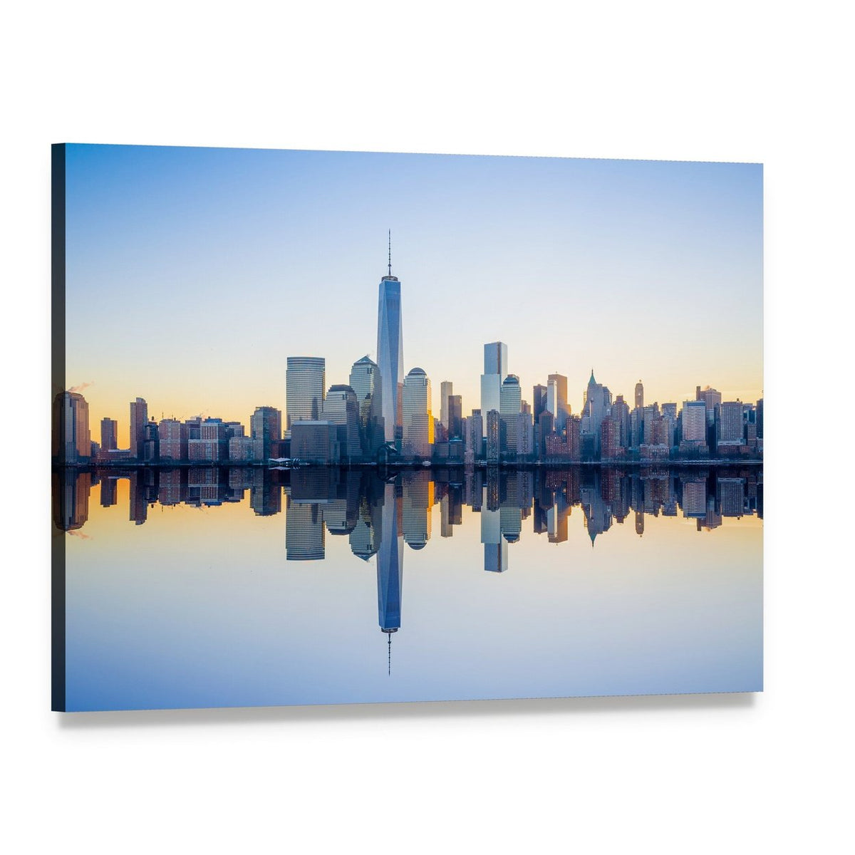World Trade Center Reflection at Twilight Canvas Wall Art, single panel gallery wrapped canvas, angled product view
