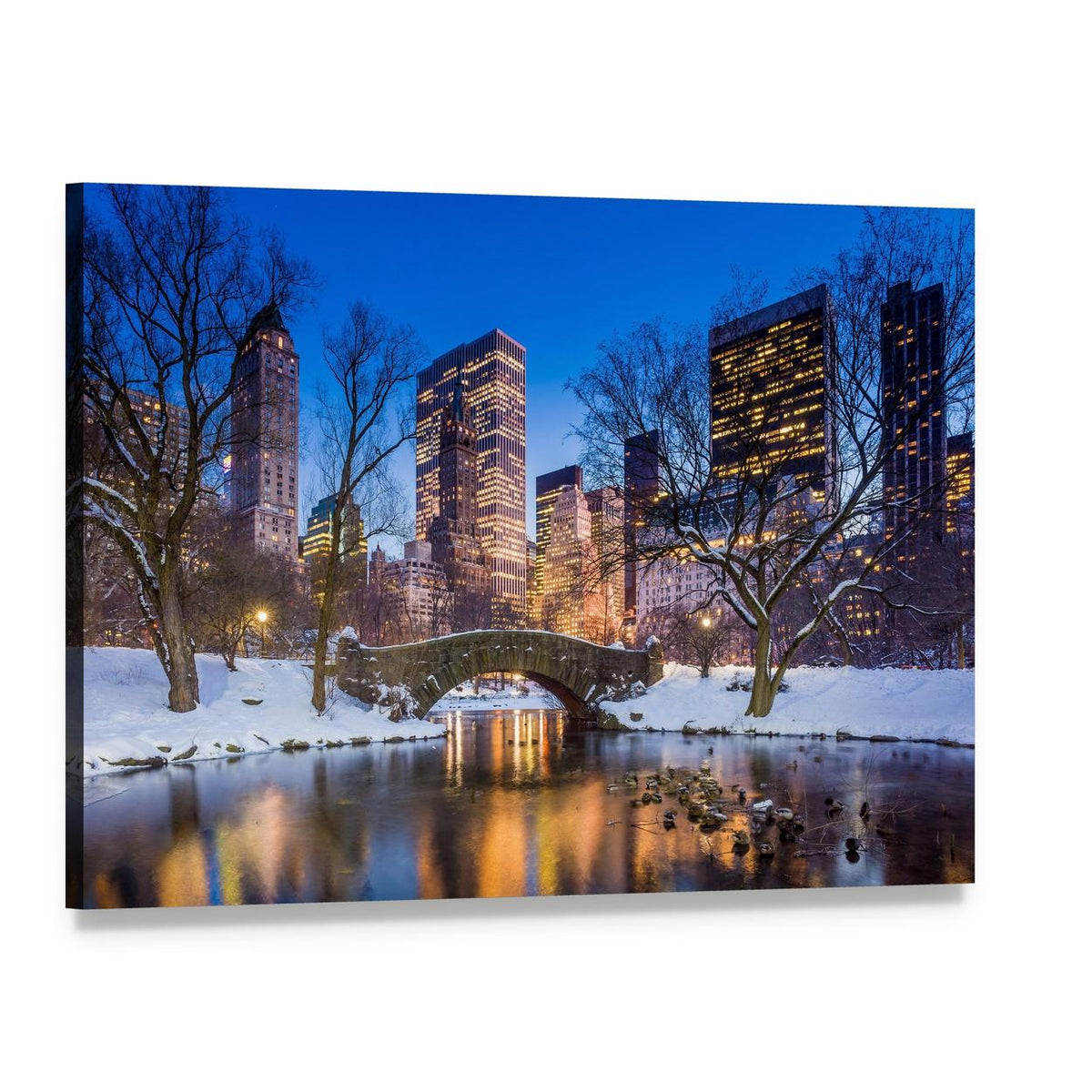 Gapstow Bridge in Winter Canvas Wall Art, single panel gallery wrapped canvas, angled product view