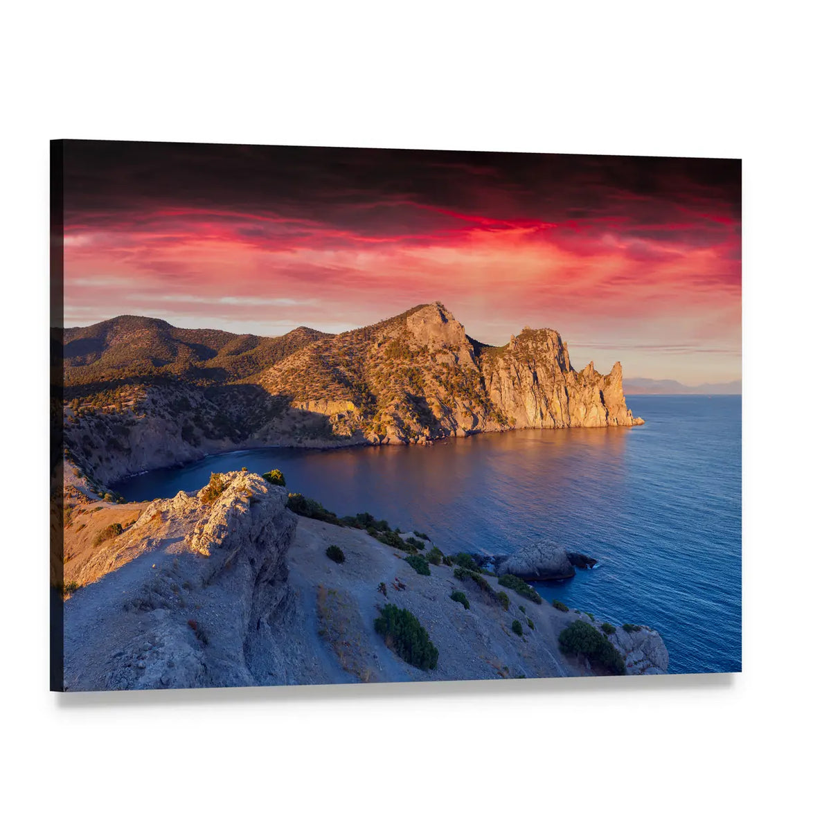 Summer Sunset Over Coastal Cliffs Canvas Wall Art, single panel gallery wrapped canvas, angled product view