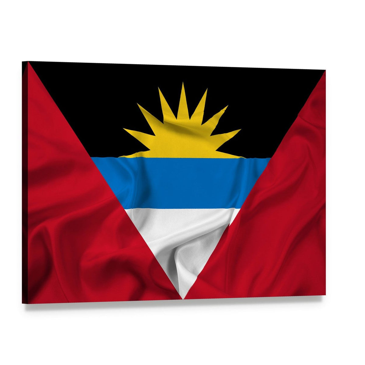 Waving Antigua and Barbuda Flag Canvas Wall Art, single panel gallery wrapped canvas, angled product view