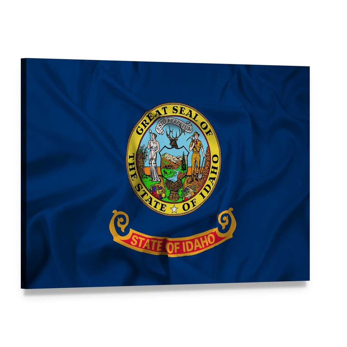 Waving Idaho State Flag Canvas Wall Art, single panel gallery wrapped canvas, angled product view