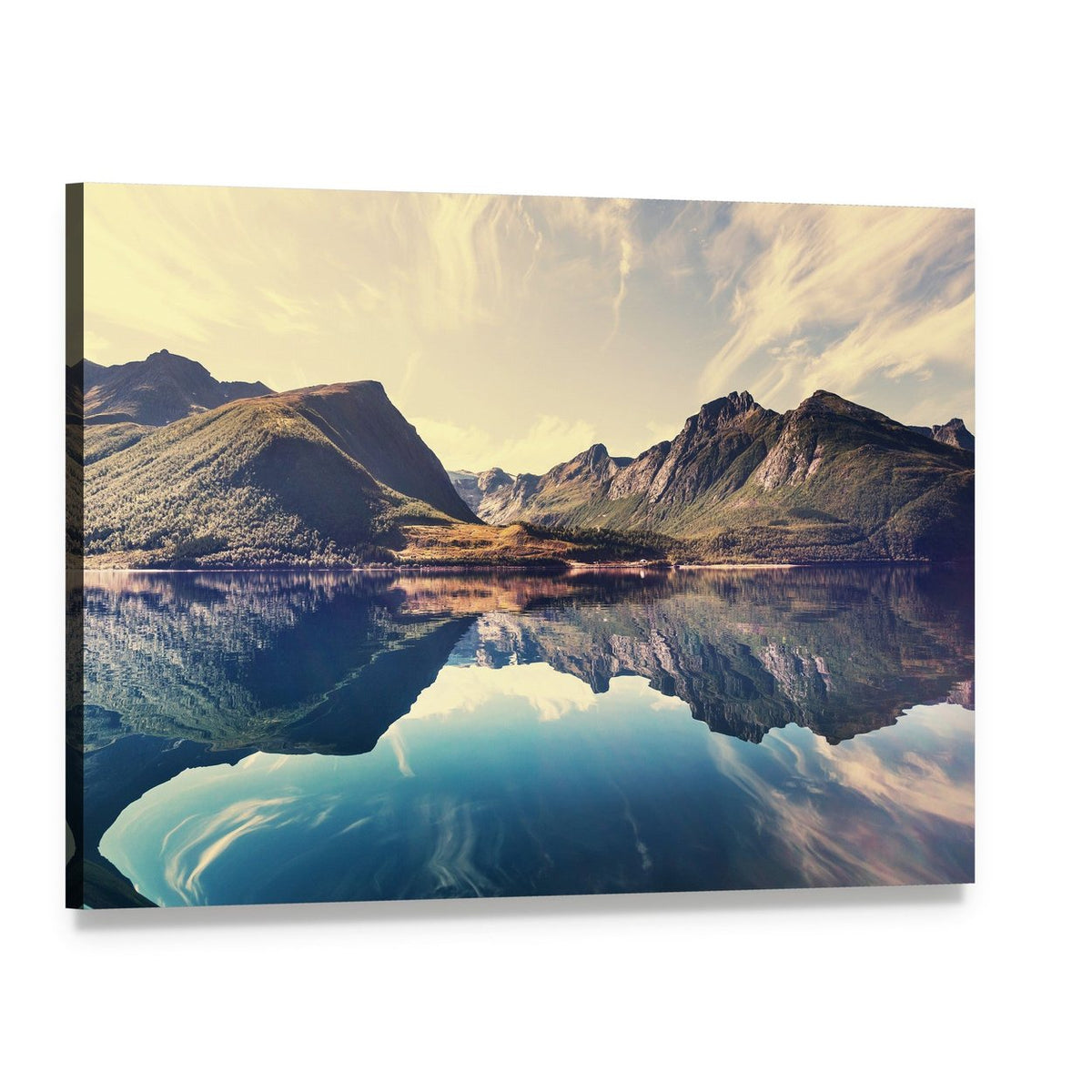 Lake in Norway Canvas Wall Art, single panel gallery wrapped canvas, angled product view