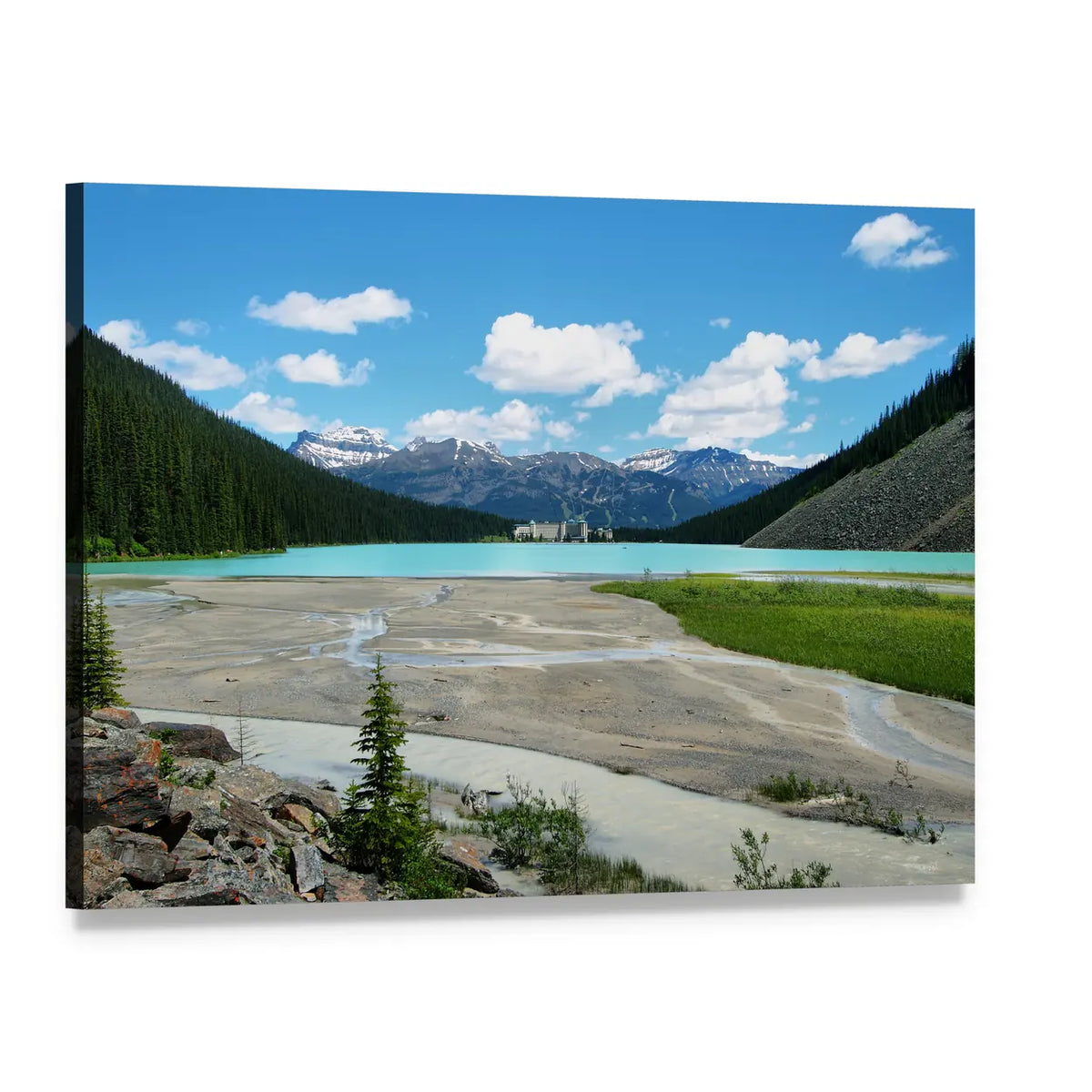 Lake in Banff National Park Canvas Wall Art, single panel gallery wrapped canvas, angled product view