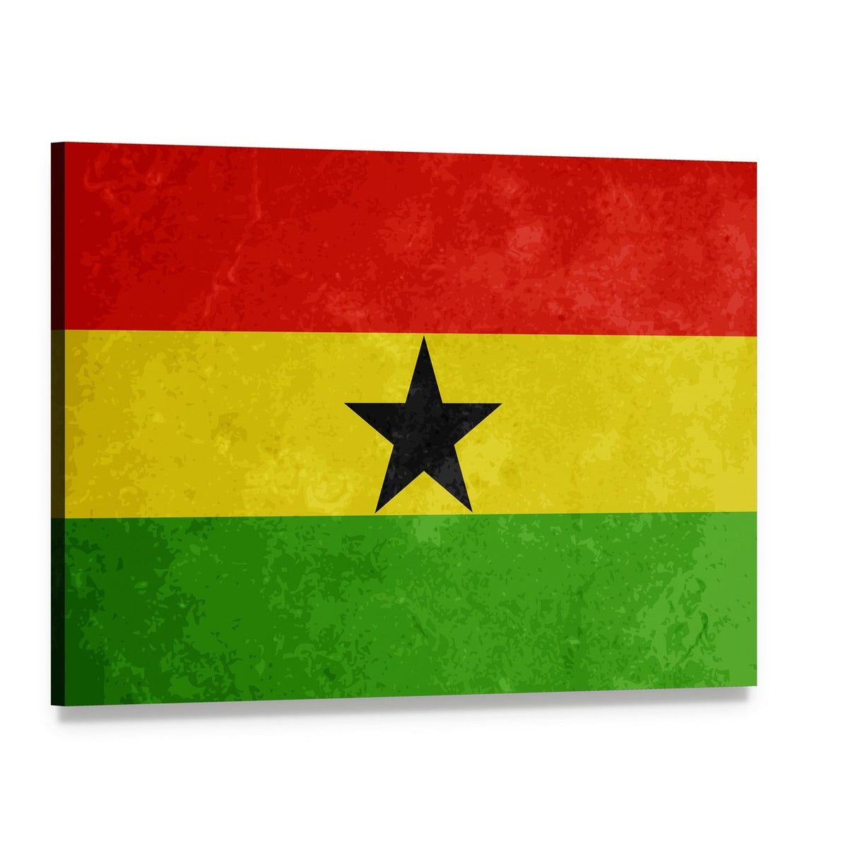 Grunge Textured Ghana Flag Canvas Wall Art, single panel gallery wrapped canvas, angled product view
