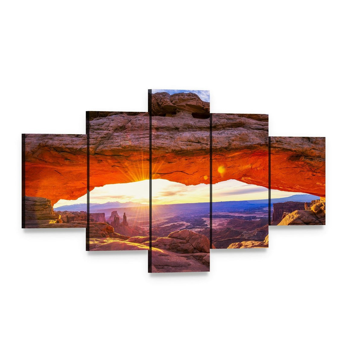 Sunrise at Mesa Arch Canvas Wall Art, 5 panel 5 Star layout gallery wrapped canvas set, angled product view