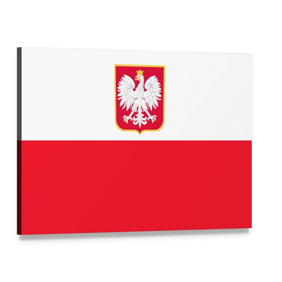 Poland Flag with White Eagle Emblem Canvas Wall Art, single panel gallery wrapped canvas, angled product view