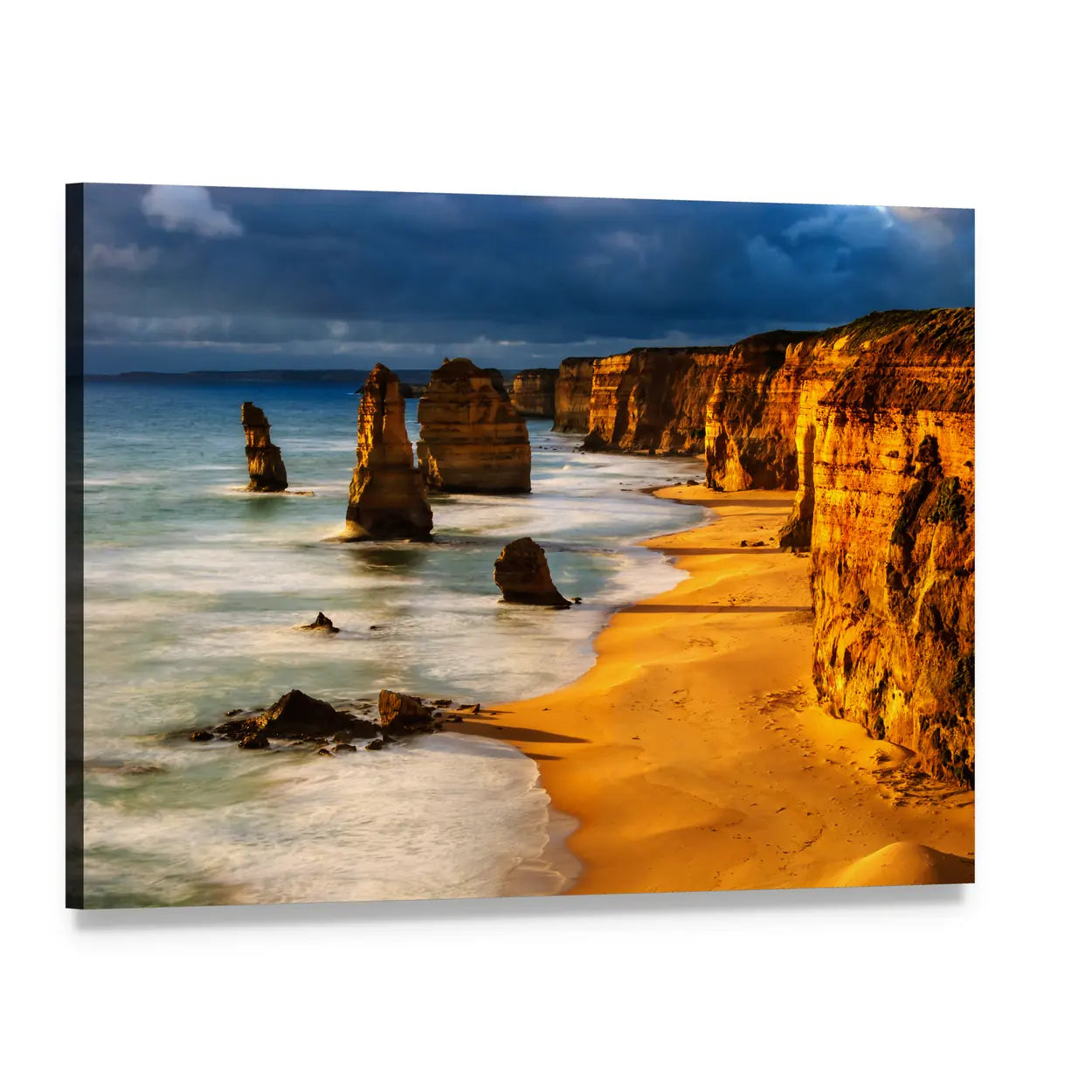 Twelve Apostles at Sunset Canvas Wall Art, single panel gallery wrapped canvas, angled product view