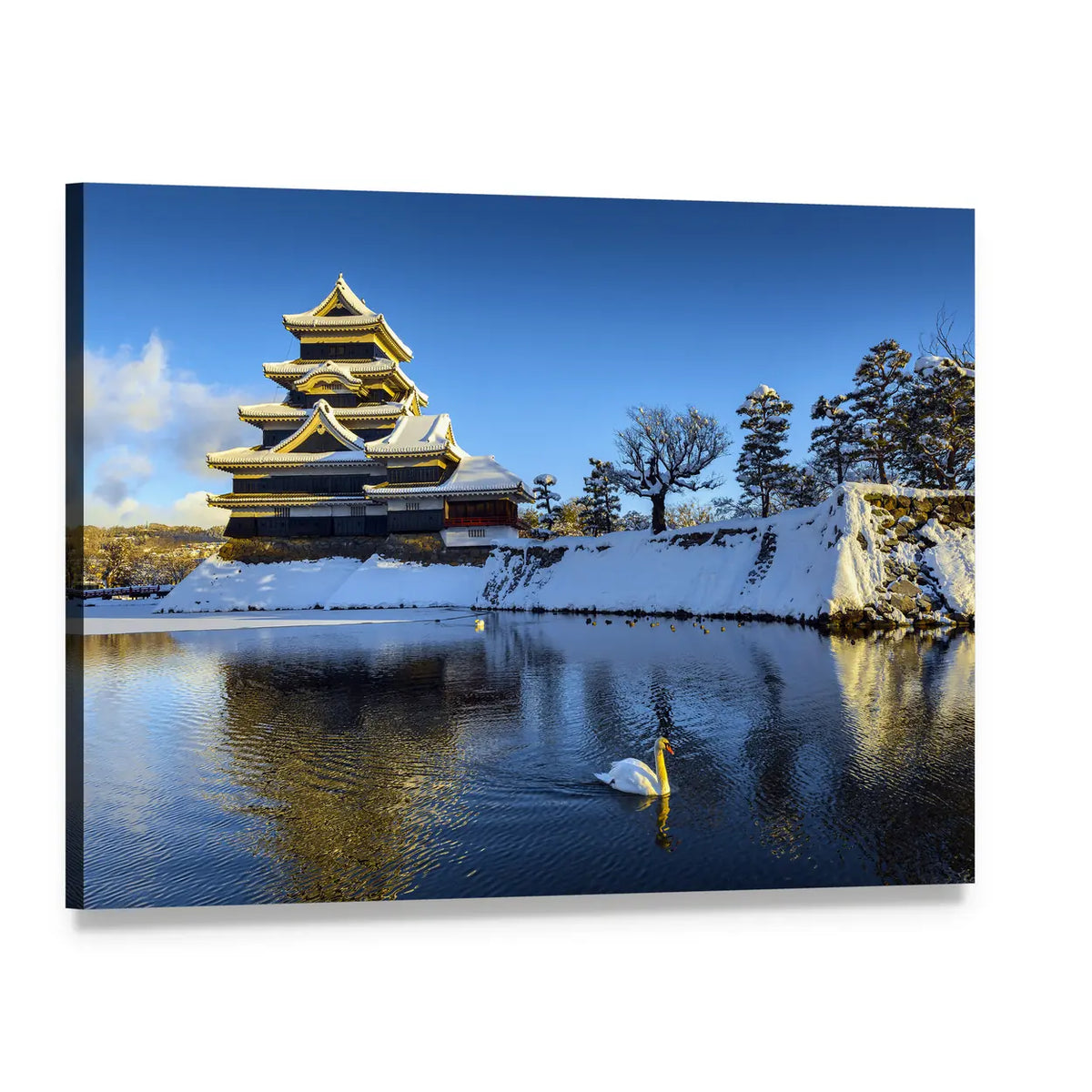Matsumoto Castle in Winter Canvas Wall Art, single panel gallery wrapped canvas, angled product view