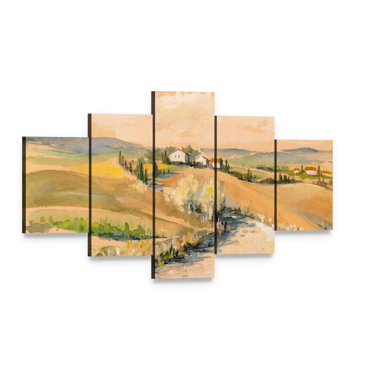 Tuscany Hill Canvas Wall Art, 5 panel 5 Star layout gallery wrapped canvas set, angled product view
