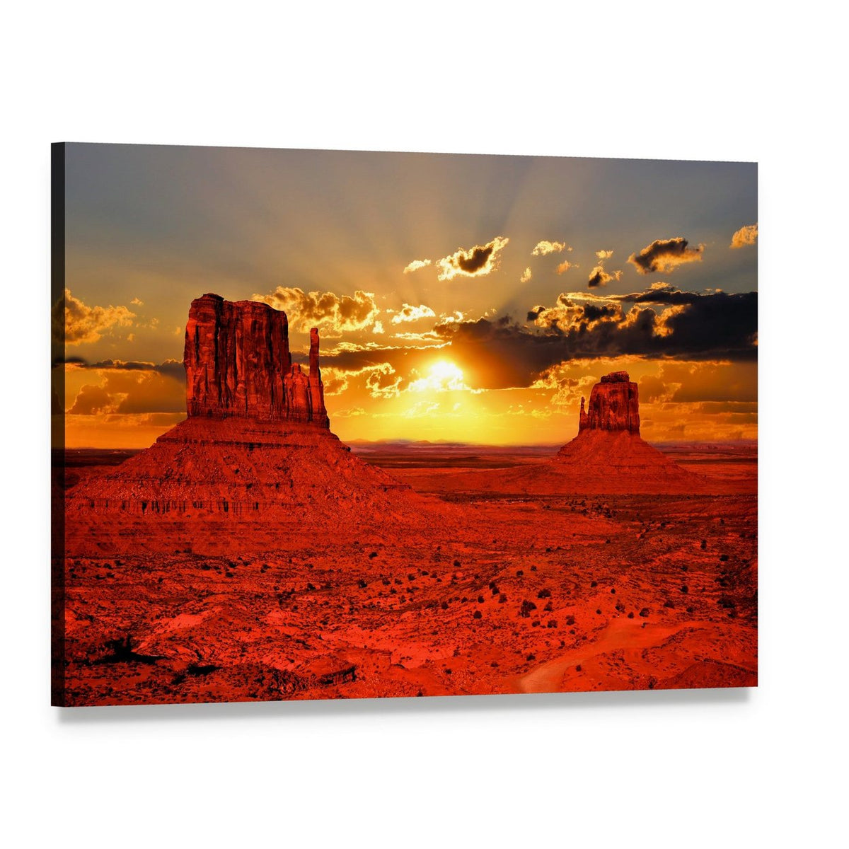 Sunrise Over Monument Valley Canvas Wall Art, single panel gallery wrapped canvas, angled product view
