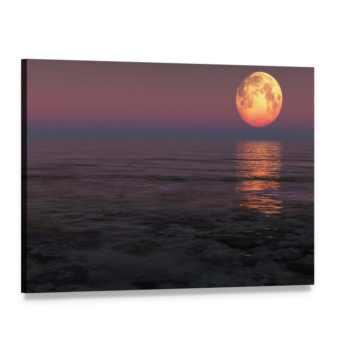 Red Moon Over the Sea Canvas Wall Art, single panel gallery wrapped canvas, angled product view