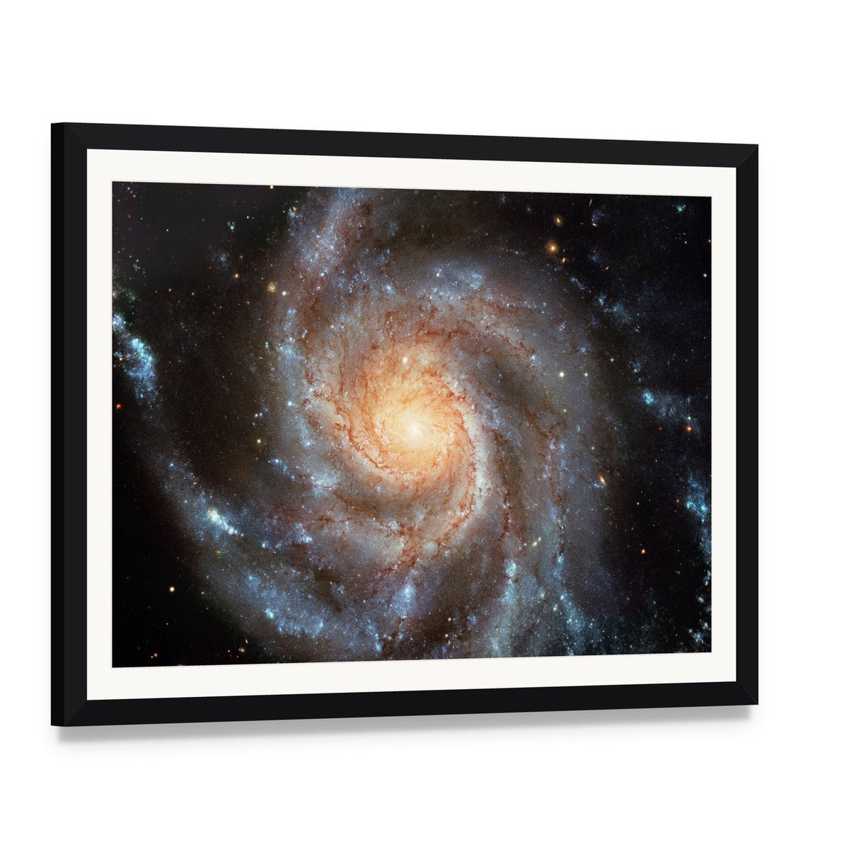 Giant Spiral Disk Canvas Wall Art, framed print with white mat and black frame, angled product view