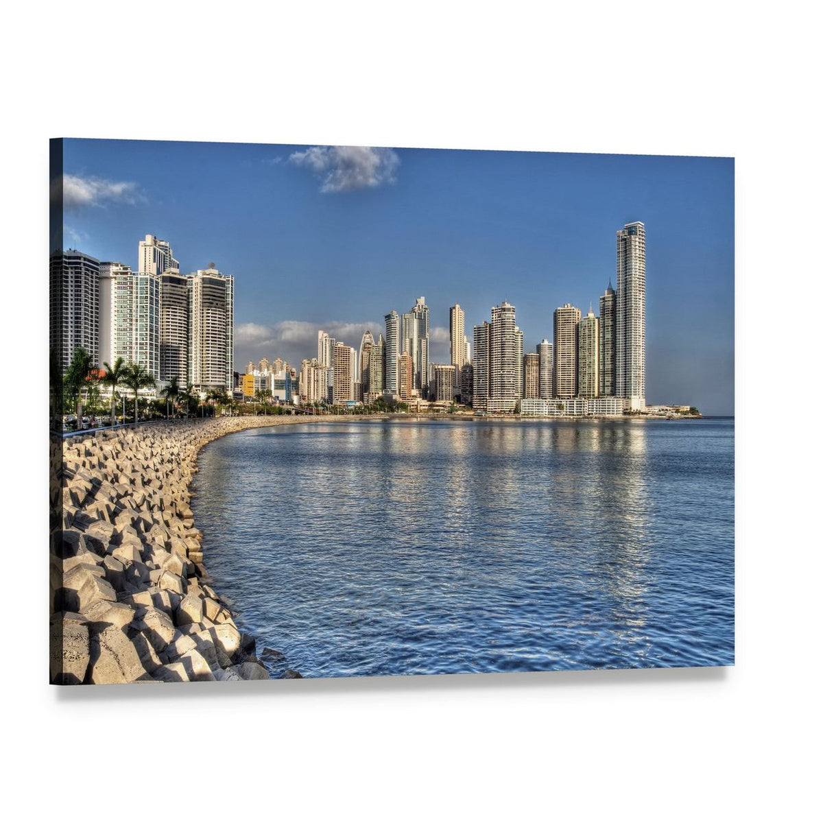 Panama City Skyline & Bay Canvas Wall Art, single panel gallery wrapped canvas, angled product view