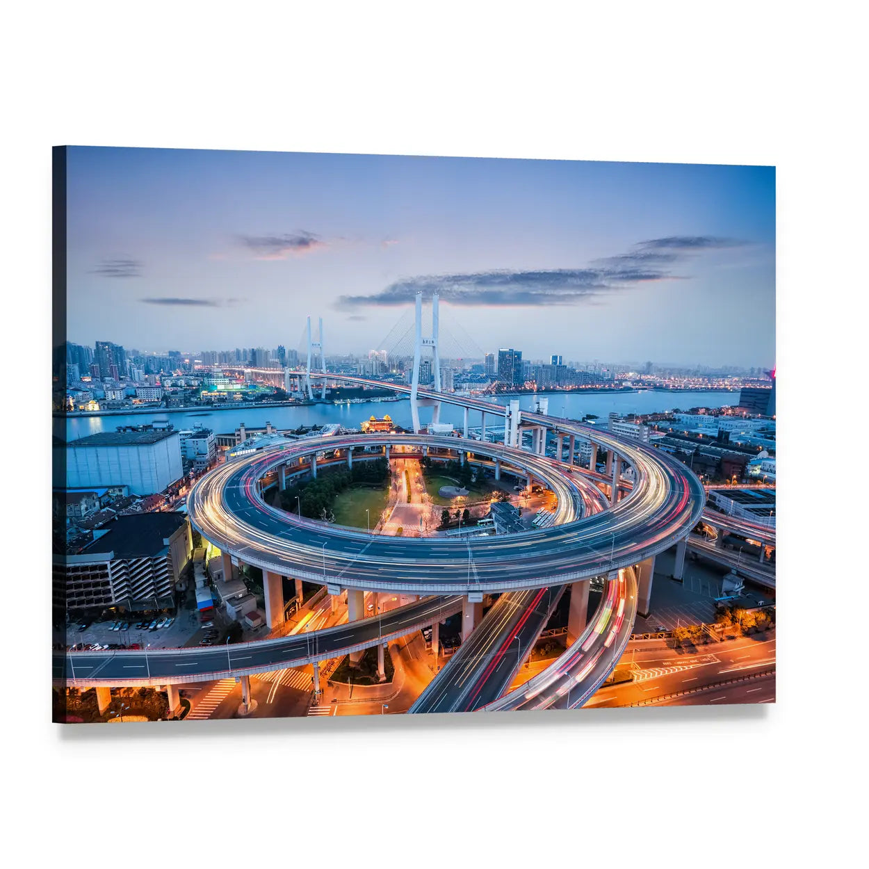 Nanpu Bridge at Dusk Canvas Wall Art, single panel gallery wrapped canvas, angled product view