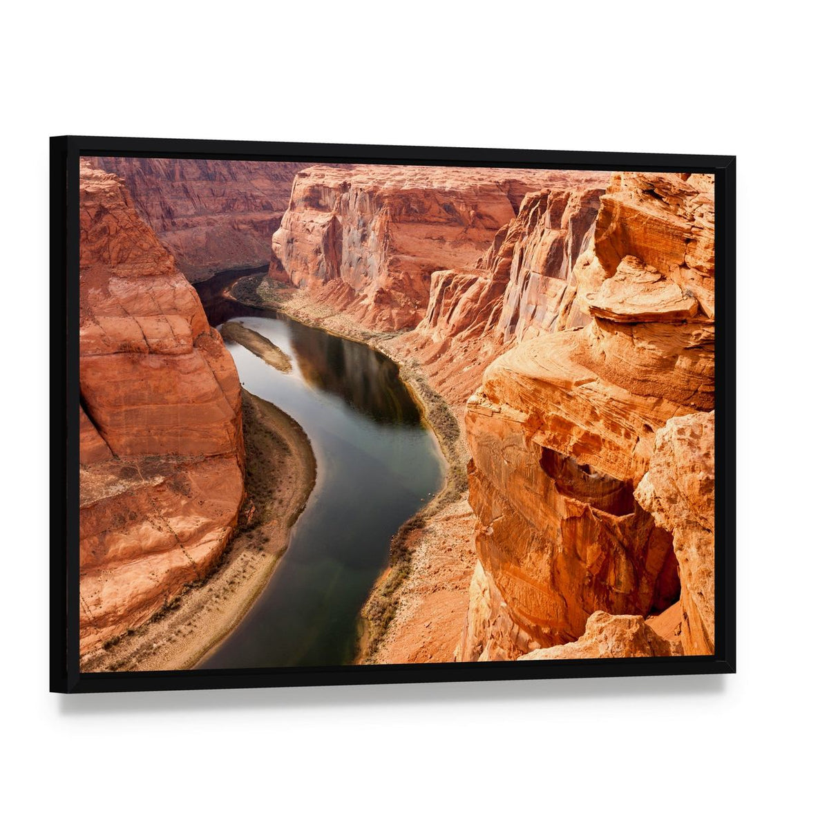 Colorado River Meanders Canvas Wall Art, framed canvas in a black floater frame, angled product view
