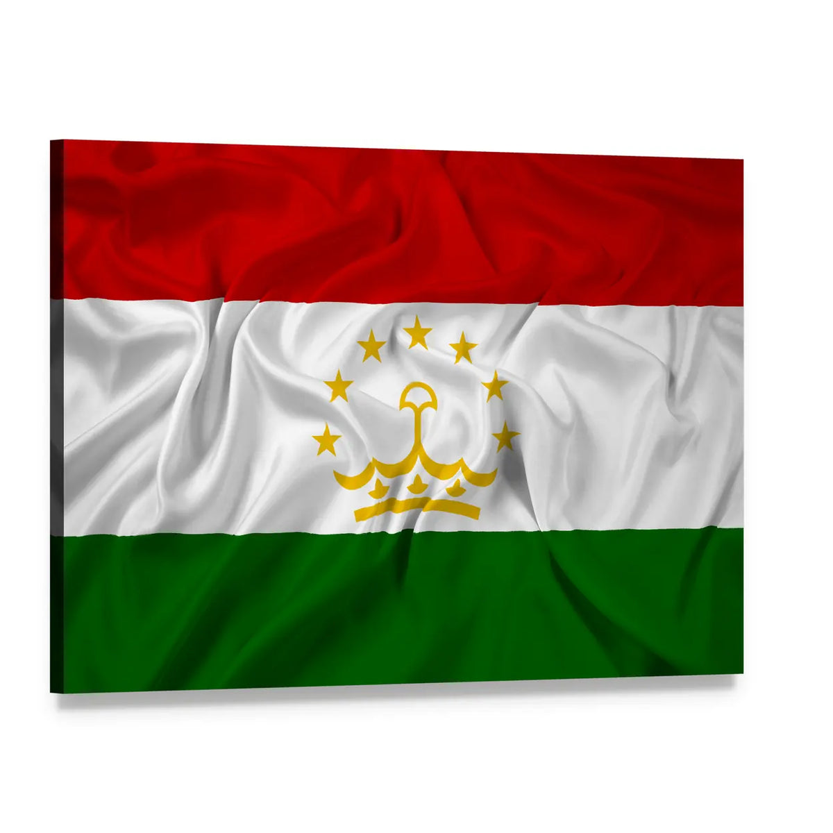 Waving Tajikistan Flag Canvas Wall Art, single panel gallery wrapped canvas, angled product view