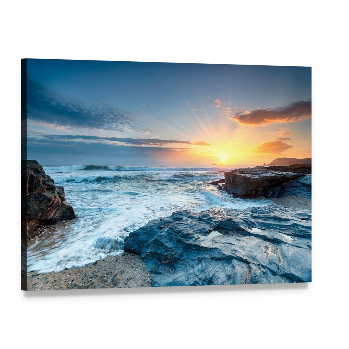 Sunset Waves at Booby's Bay Canvas Wall Art, single panel gallery wrapped canvas, angled product view