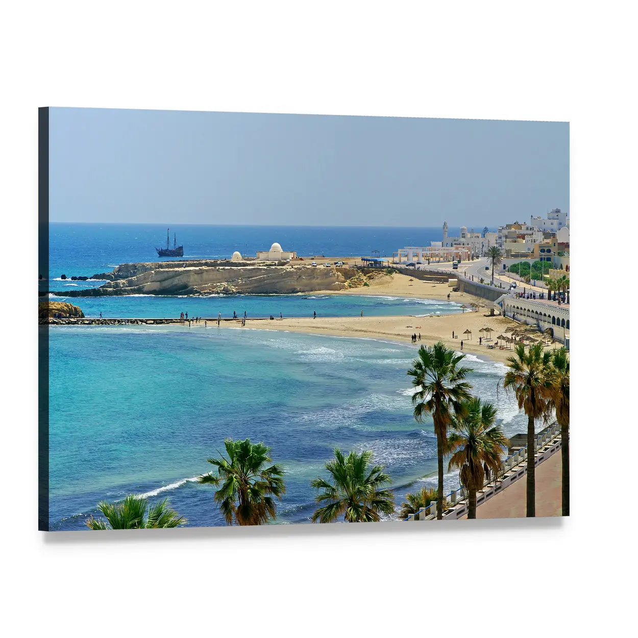 Quay in Monastir Canvas Wall Art, single panel gallery wrapped canvas, angled product view