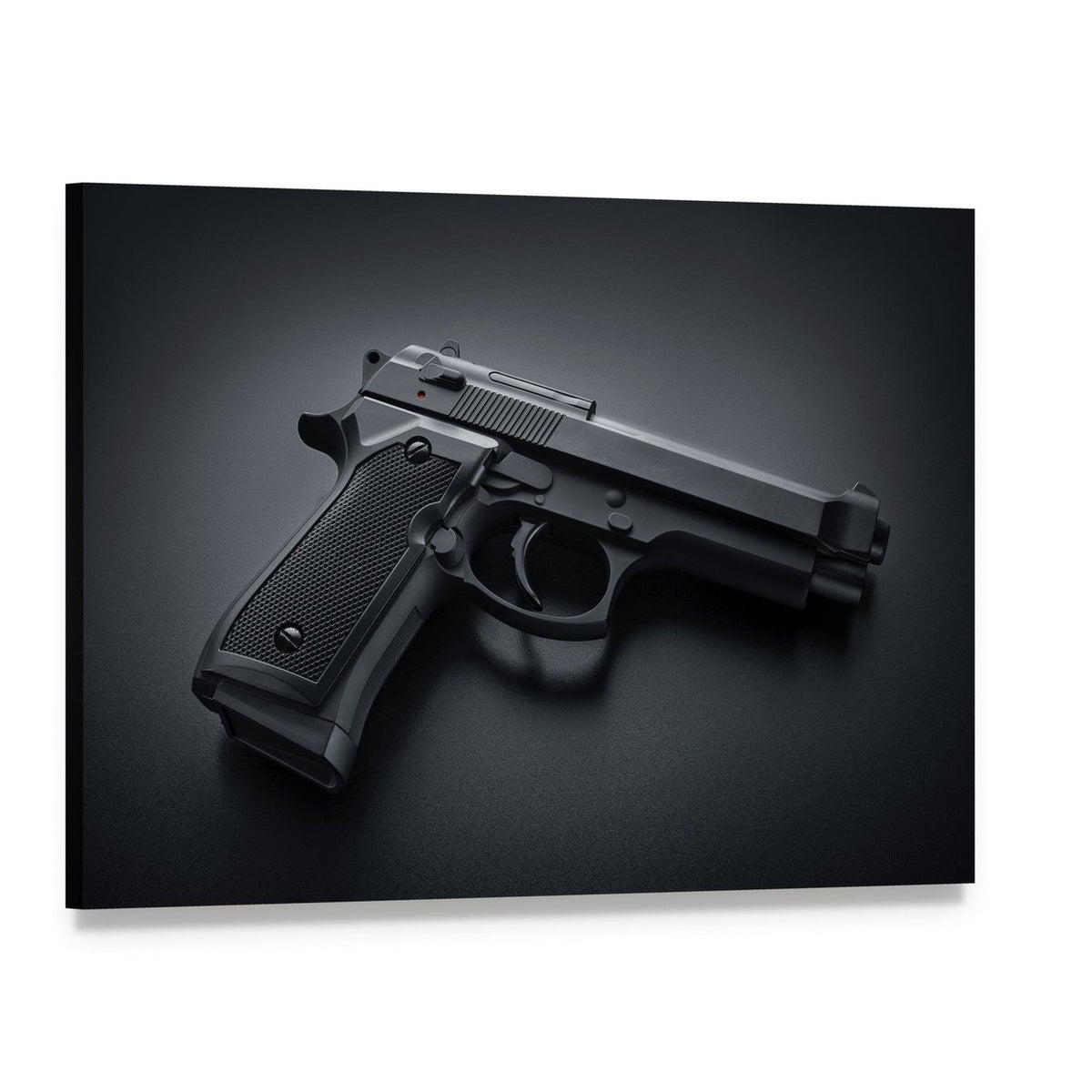 Automatic Gun Canvas Wall Art, single panel gallery wrapped canvas, angled product view