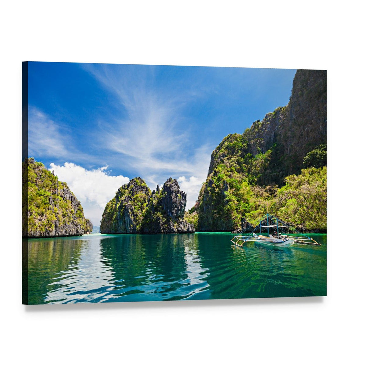 Scenic Philippine Island with Boat Canvas Wall Art, single panel gallery wrapped canvas, angled product view