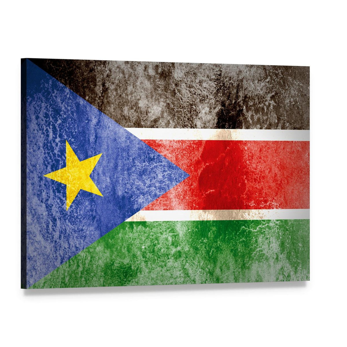 South Sudan Flag on Grunge Paper Canvas Wall Art, single panel gallery wrapped canvas, angled product view