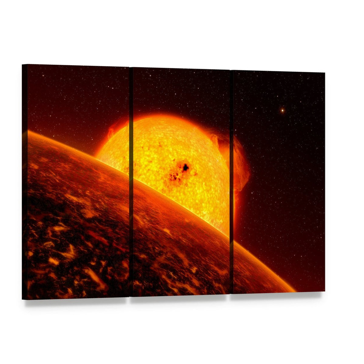Sun View from Mercury Canvas Wall Art, 3 panel 3 Horizontal layout gallery wrapped canvas set, angled product view